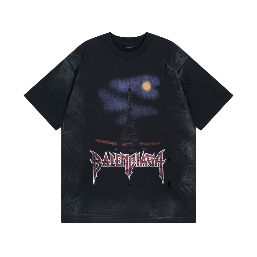 バレンシアガ Balenciaga 2024 エッフェル塔グラデーション スプレーアートTシャツ