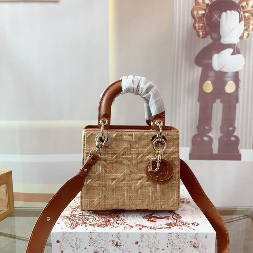 ディオール「Dior」 ラフィア カーフスキン ハンドバッグ
