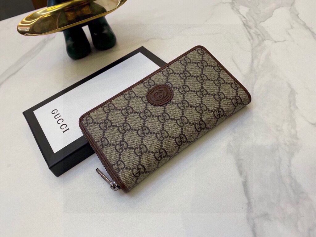 グッチ「Gucci」シグネチャー レザー ウェブ ジップアラウンドウォレット
