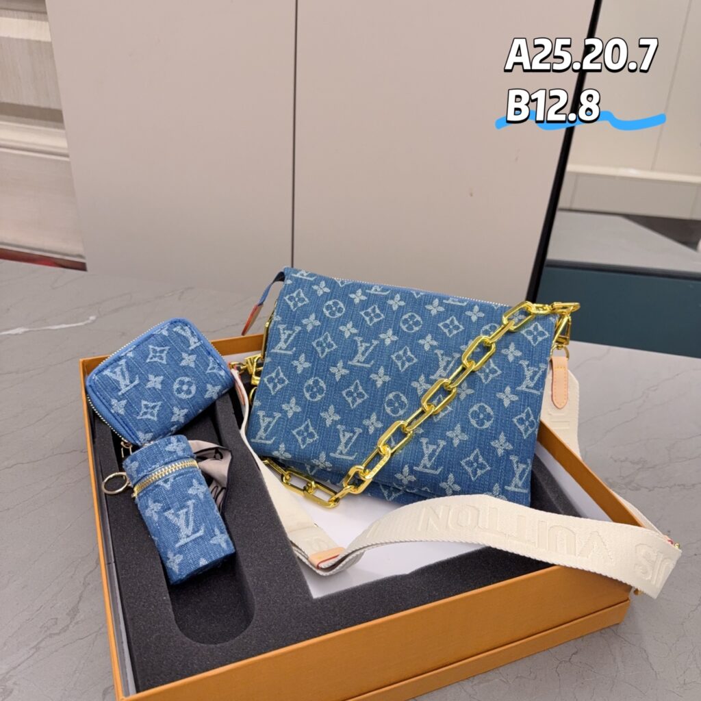 「ルイ・ヴィトン」Louis Vuitton デニムクッションバッグ＋財布＋チャーム ギフトセット 限定セール 大人気販売中