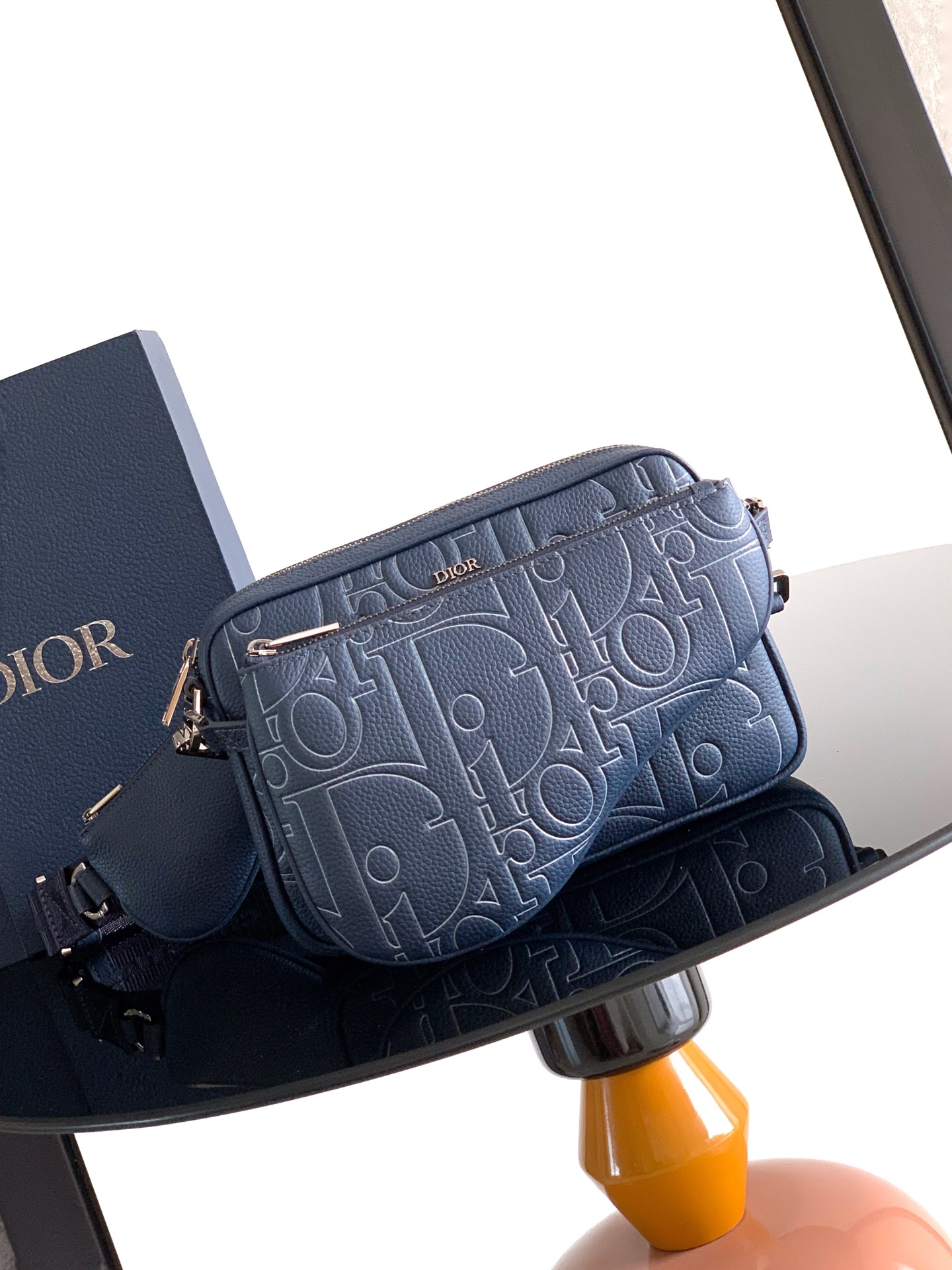 ディオール「Dior」サドル トリプル ポーチ ネイビー グラビティ アウトライン
