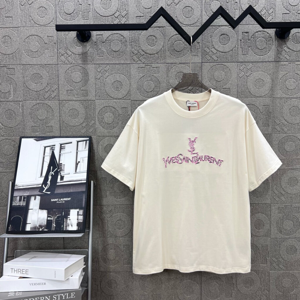 サンローラン Saint Laurent マルチカラー 3D刺繍ロゴ Tシャツ