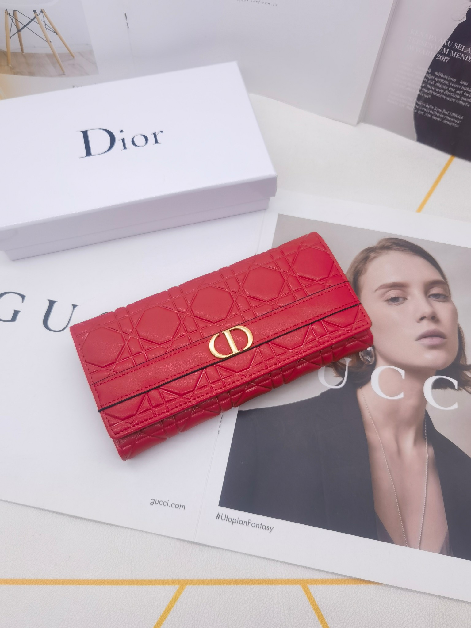 ディオール ロングウォレット オーキッド「Dior Caro」