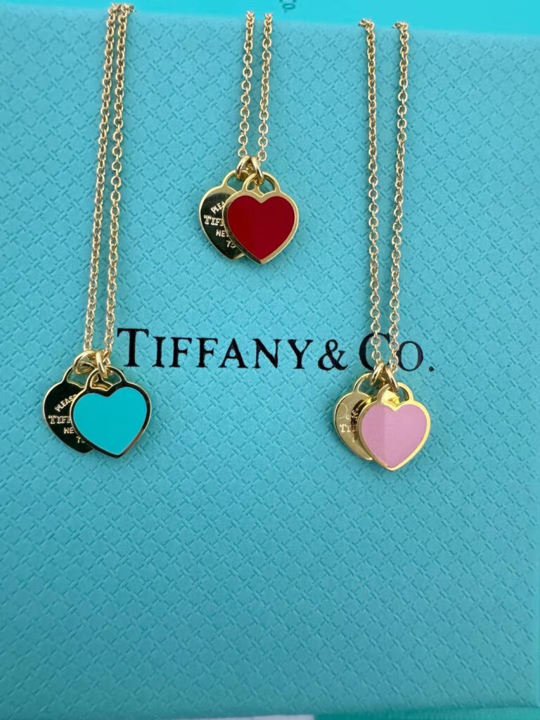 ティファニー「Tiffany & Co.」ダブルハート レッドエナメルネックレス45.7
