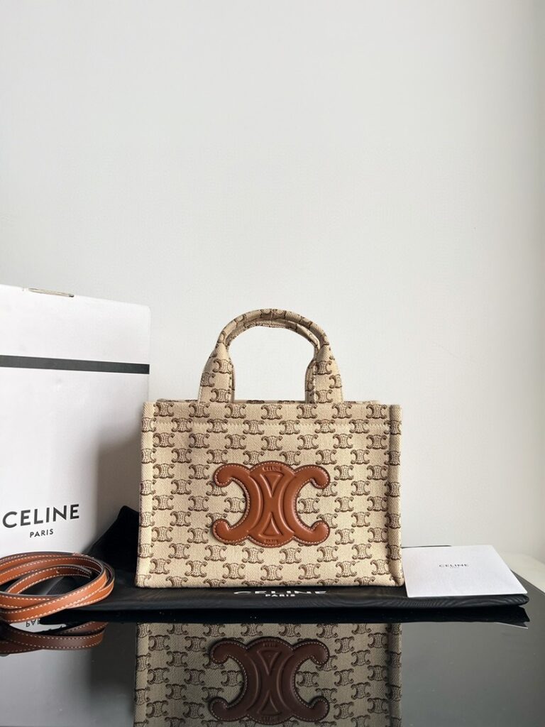 セリーヌ「Celine」CABAS THAIS 小号ストライプジャカードトートバッグ