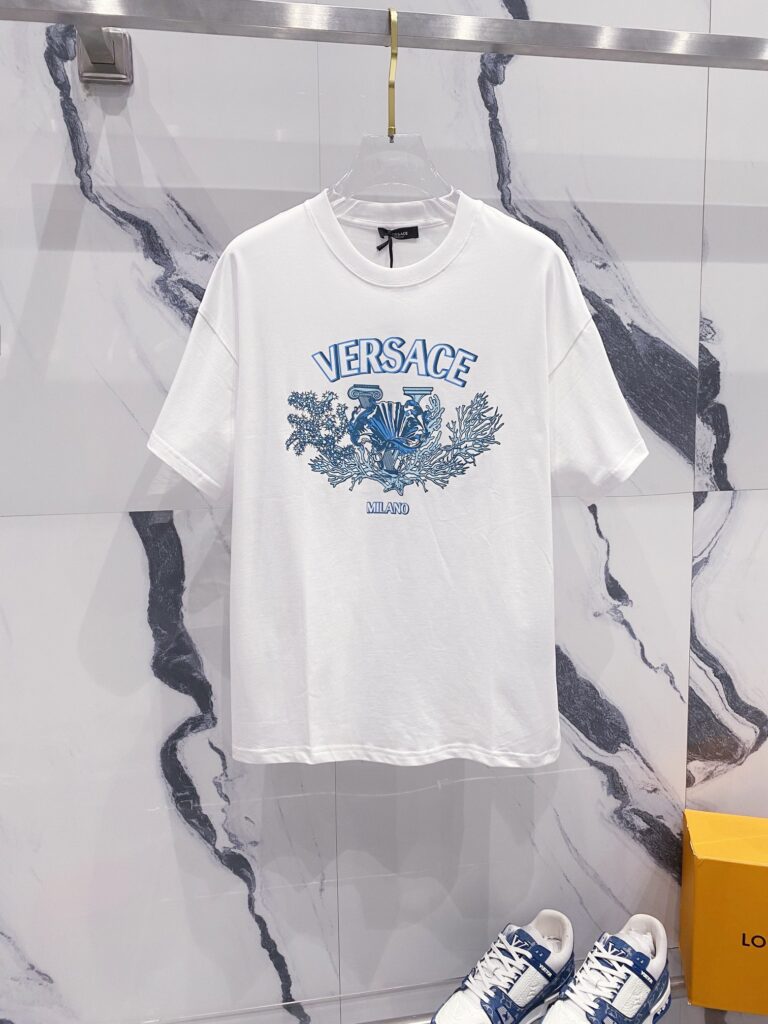 ヴェルサーチ Versace クルーネックTシャツ クラシックロゴ＆フラワープリント