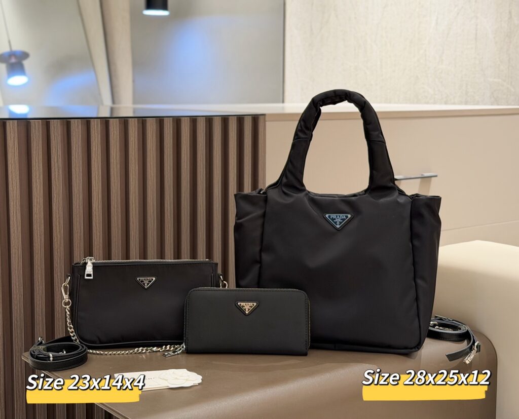 「プラダ」PRADA ナイロン トートバッグ＋チェーン付きポーチ＋長財布 3 点セット 限定セール 大人気販売中