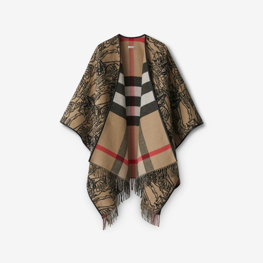 バーバリー「Burberry」リバーシブル チェック ウールケープ 155x130cm