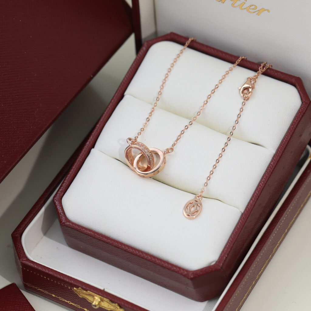 カルティエ「Cartier」ダブルリング マイクロセット ダイヤモンド ネックレス42CM