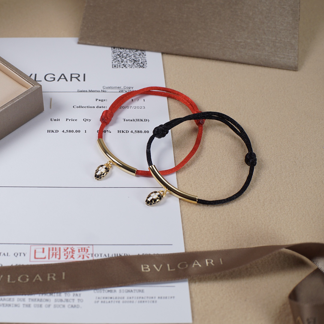 ブルガリ「Bvlgari」Serpenti Forever レッド&ブラックコード ブレスレット12.5cm~22cm