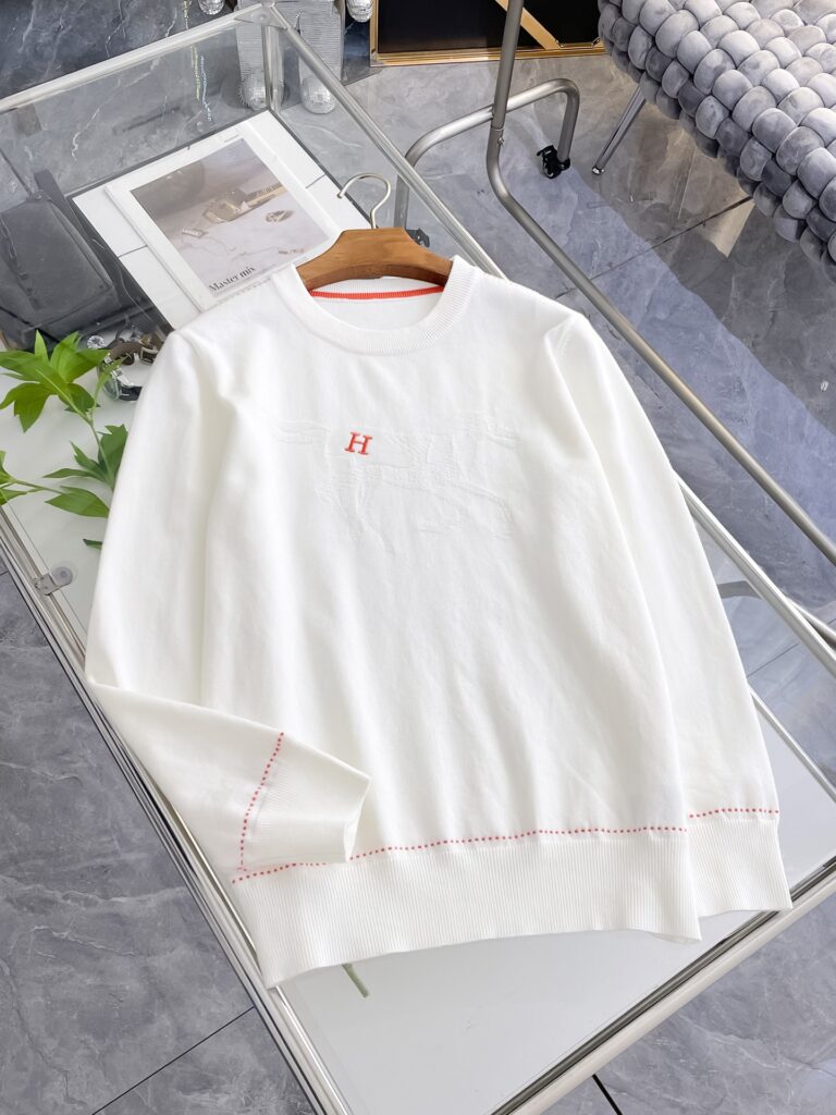 エルメス「Hermès」秋冬用ウール混紡クルーネックニットセーター
