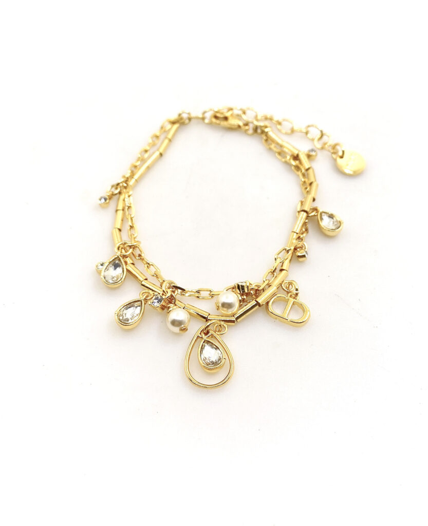 ディオール「Dior」Clair D Lune しずくすいしょう ダブルチェーン ブレスレット