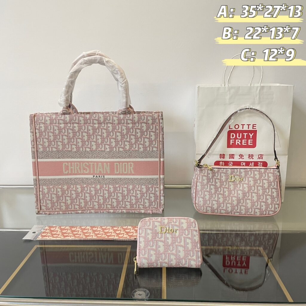 「ディオール」DIOR オブリーク ピンク トートバッグ＋ハンドバッグ＋コインケース 3 点セット 限定セール 大人気販売中