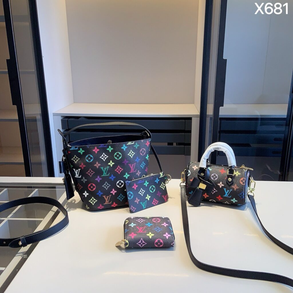 「ルイ・ヴィトン」LOUIS VUITTON マルチカラー バケットバッグ＋ミニスピーディ＋ポーチ＋コインケース 4 点セット 限定セール 大人気販売中