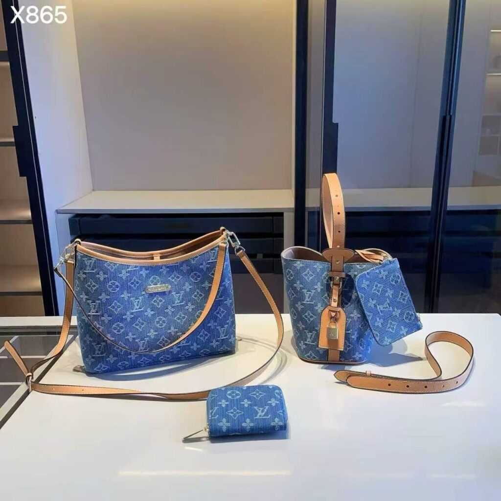 「ルイ・ヴィトン」LOUIS VUITTON デニムモノグラム ショルダーバッグ＋バケットバッグ＋ポーチ＋コインケース 4 点セット 限定セール 大人気販売中