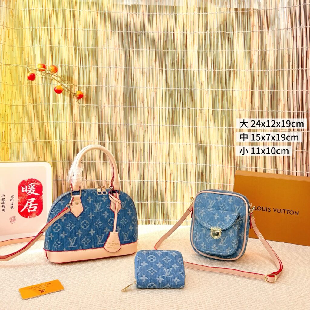【春夏限定デニム】ルイヴィトン アルマ BB + カメラバッグ + 短財布 3 点セット