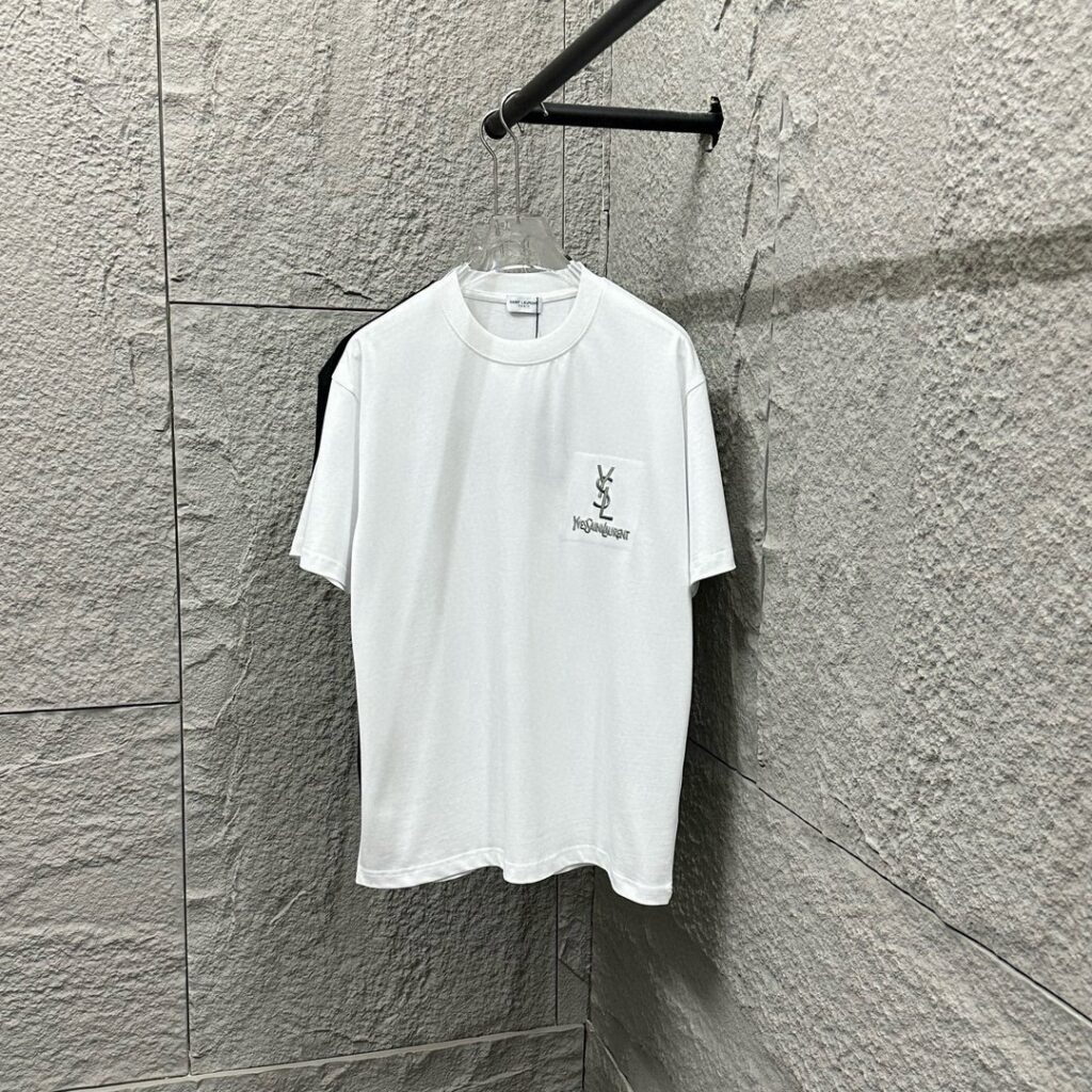 サンローラン Saint Laurent クラシックシルバー刺繍 ショートスリーブTシャツ