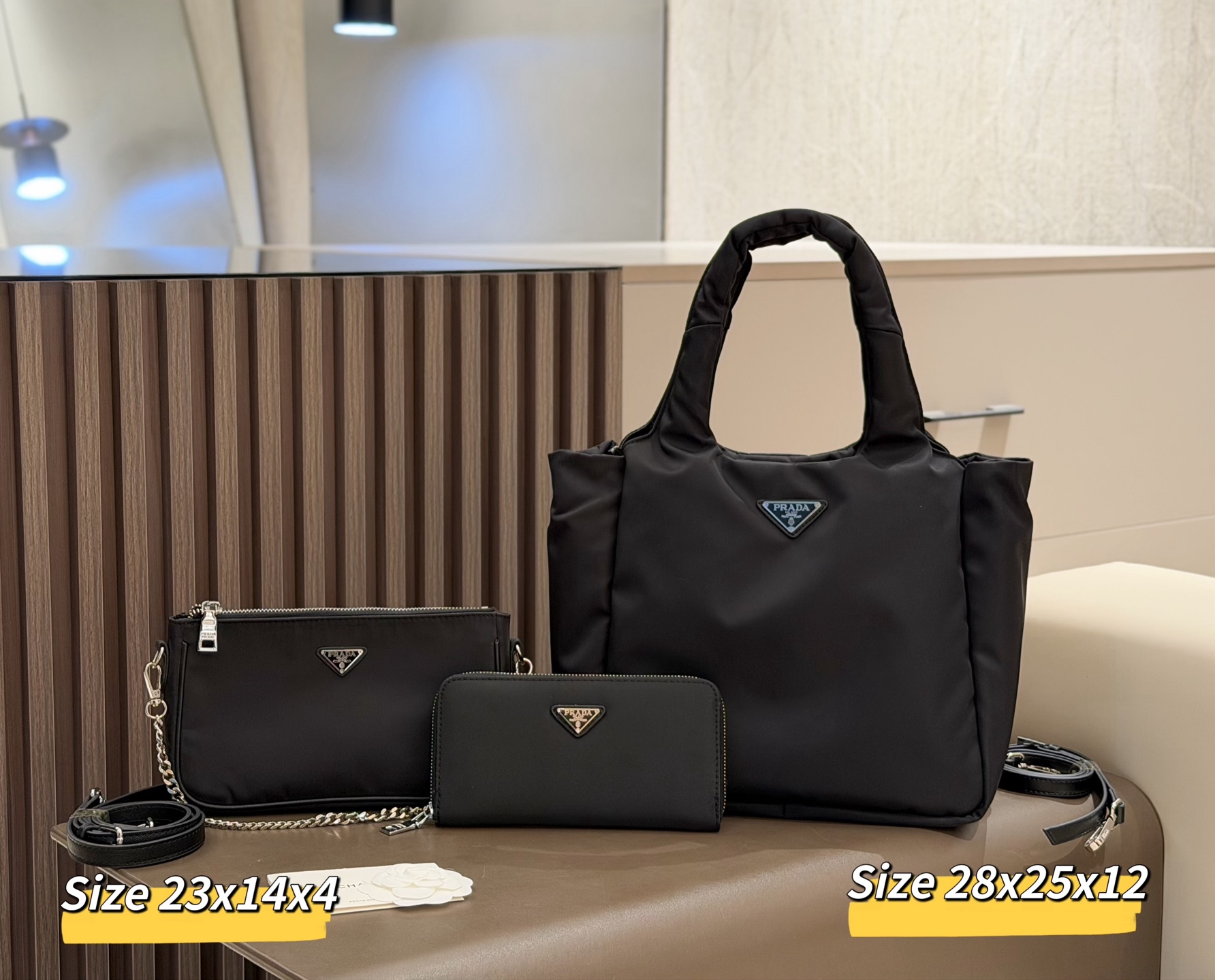 「プラダ」PRADA ナイロン トートバッグ+チェーン付きポーチ+長財布 3 点セット 限定セール 大人気販売中