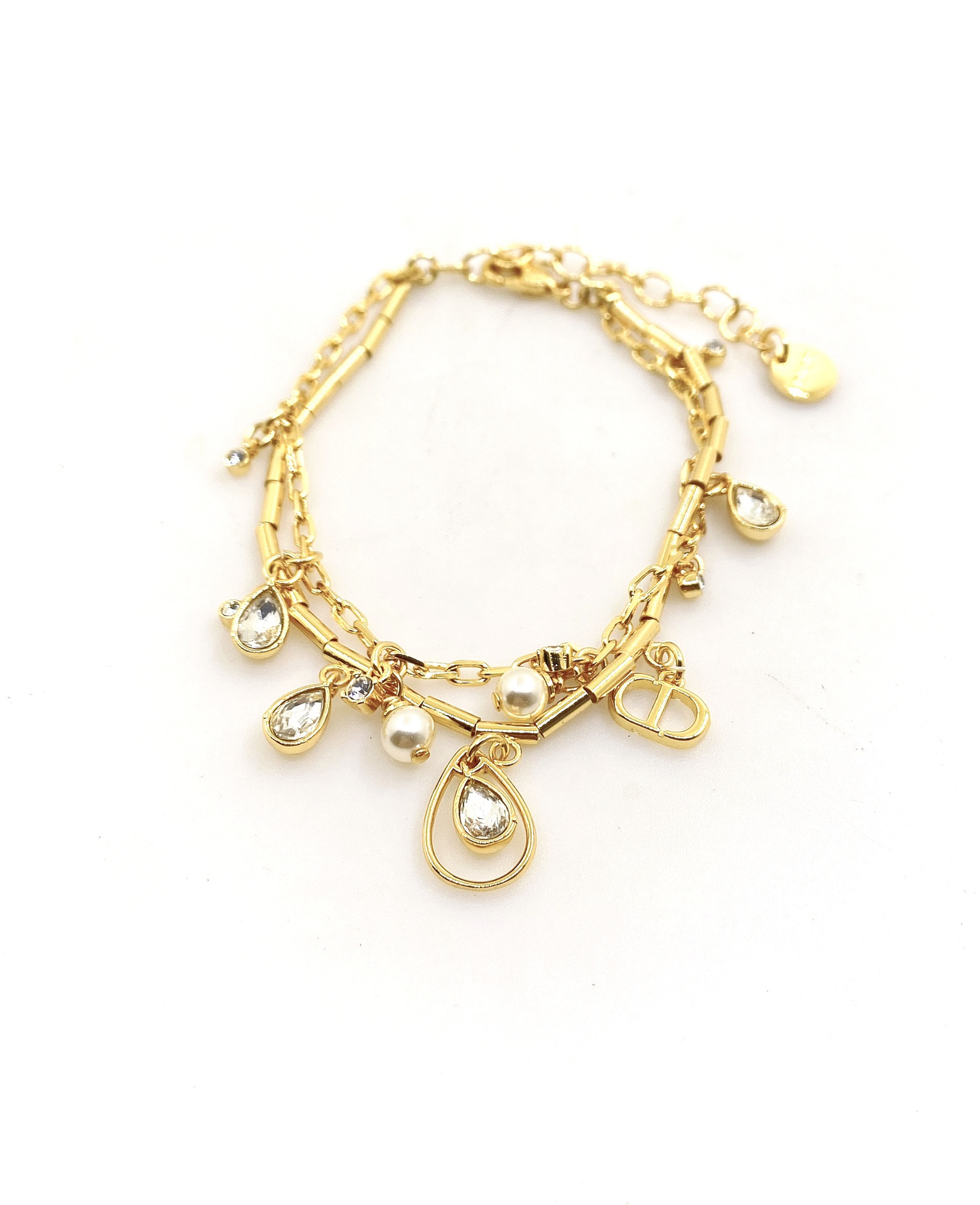 ディオール「Dior」Clair D Lune しずくすいしょう ダブルチェーン ブレスレット