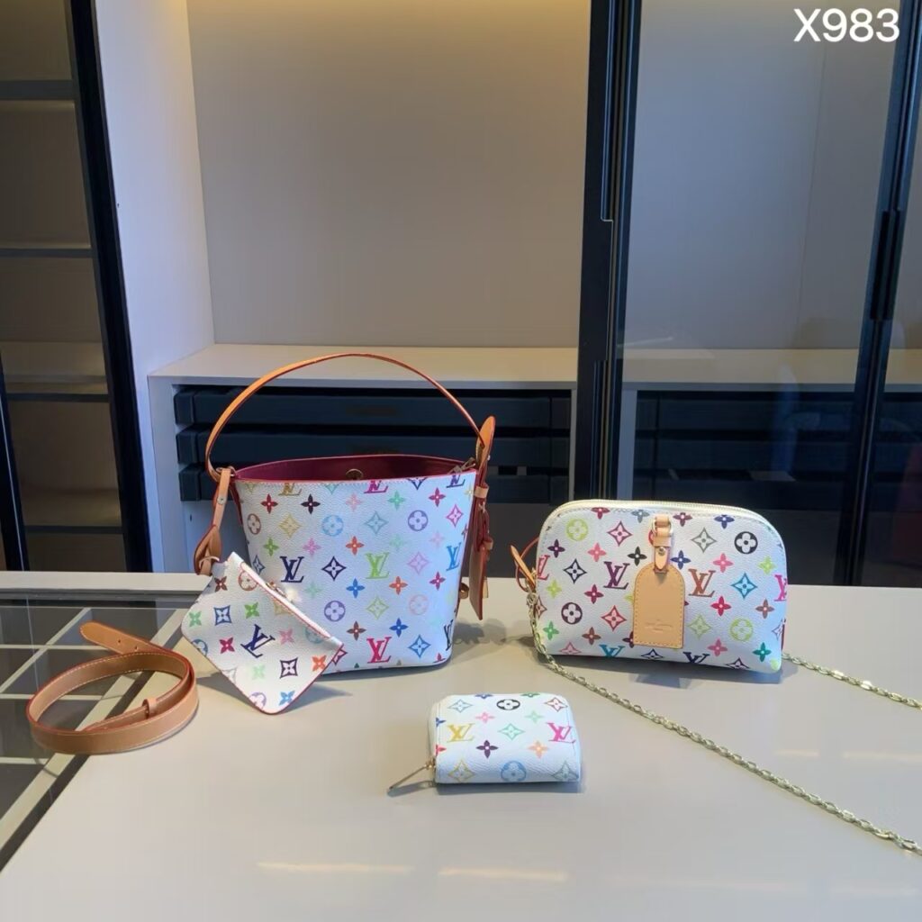 「ルイ・ヴィトン」LOUIS VUITTON ホワイトマルチカラー バケットバッグ＋ドーム型バッグ＋ポーチ＋コインケース 4 点セット 限定セール 大人気販売中