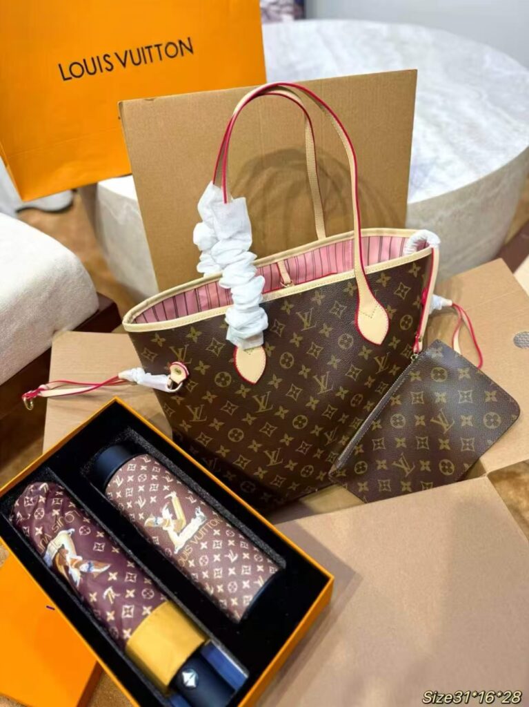 「ルイ・ヴィトン」Neverfull MM トートバッグ＋ポーチ＋折りたたみ傘＋タンブラー ギフトセット 限定セール 大人気販売中