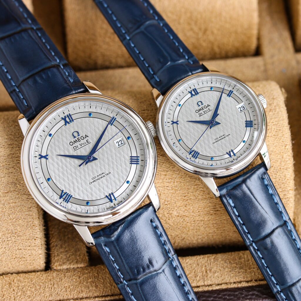 オメガ「Omega」デビル プレステージ カップルウォッチ メンズ39.5MM＆レディース32.7MM スチール＆レザーストラップ