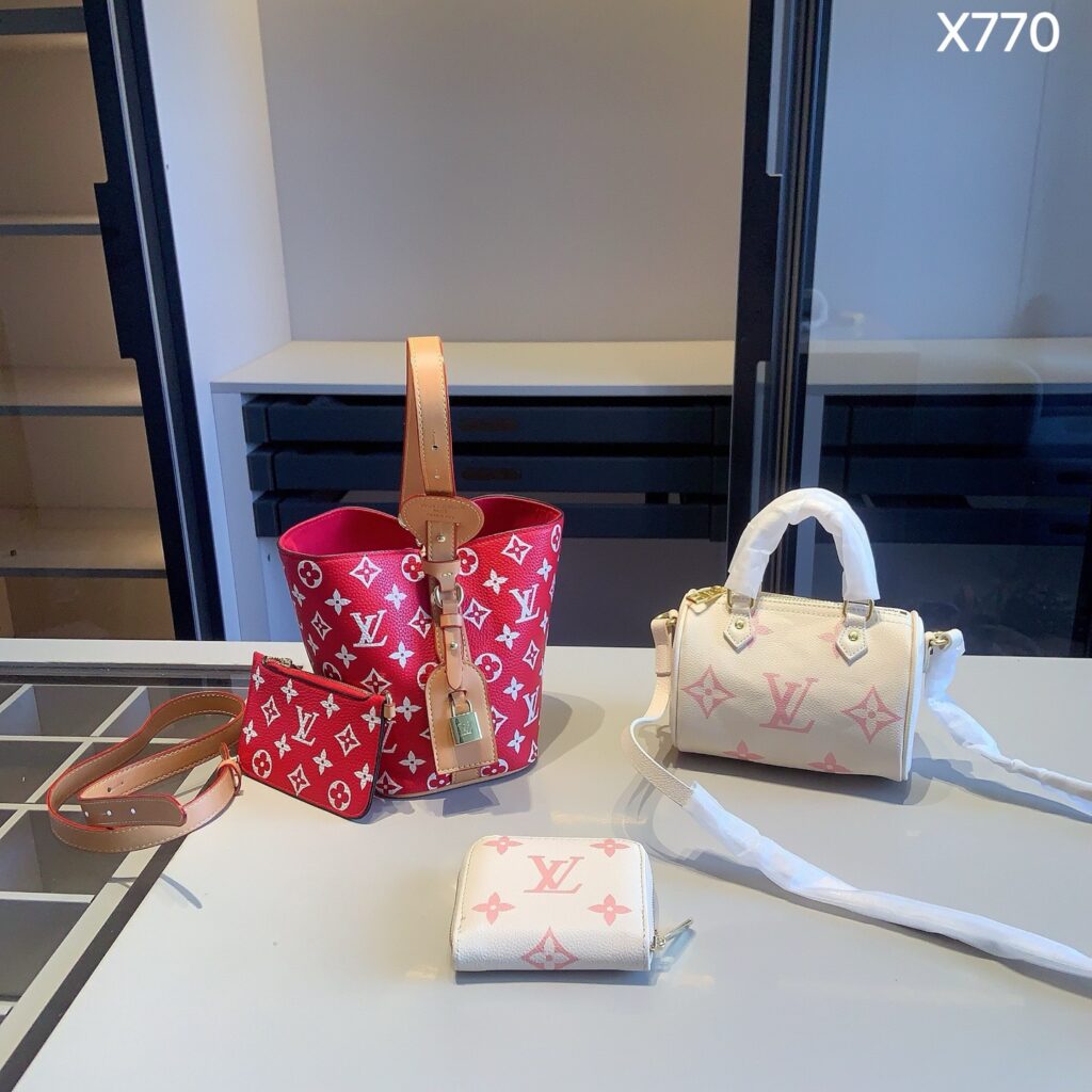 「ルイ・ヴィトン」LOUIS VUITTON ブルーモノグラム バケットバッグ＋マルチカラー ミニスピーディ＋ポーチ＋コインケース 4 点セット 限定セール 大人気販売中