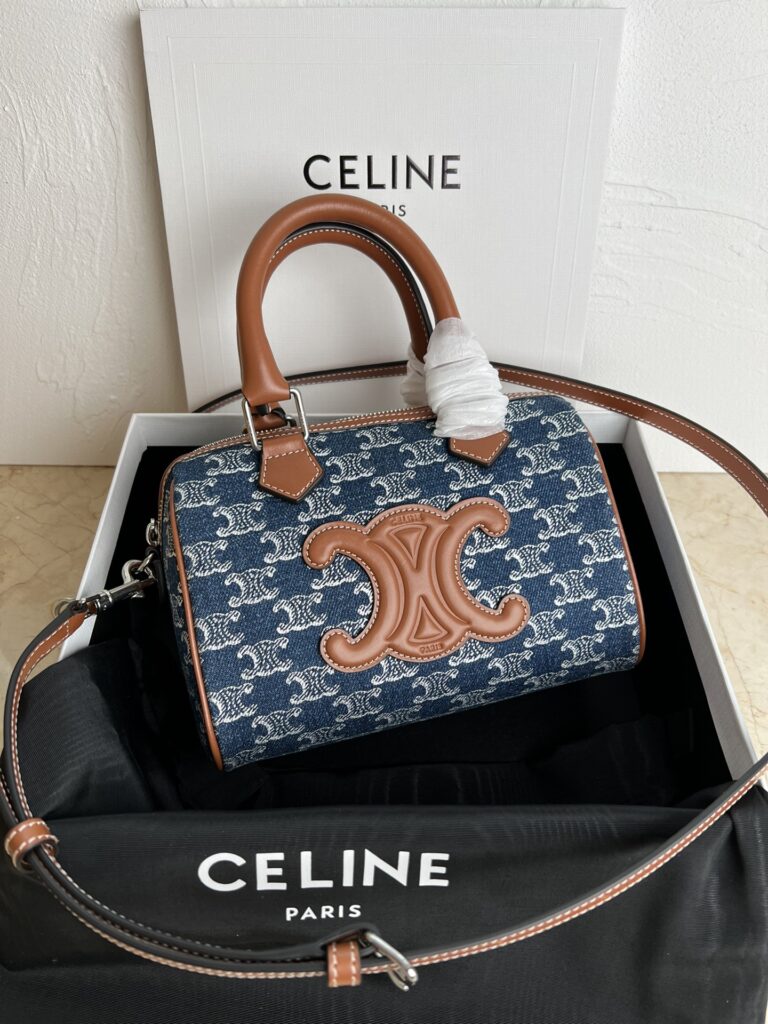 セリーヌ「Celine」CUIR TRIOMPHE デニム＆レザー ボストンバッグ
