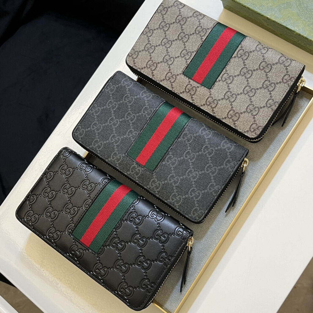 グッチ「Gucci」 グッチ シグネチャー レザー ウェブ ジップアラウンドウォレット 3色