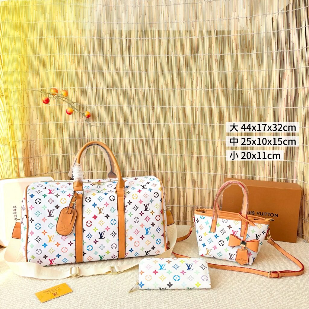 「ルイ・ヴィトン」Louis Vuitton 3 点セット 特価セール モノグラムホワイト トラベルバッグ＋バスケットバッグ＋財布 3 点セット