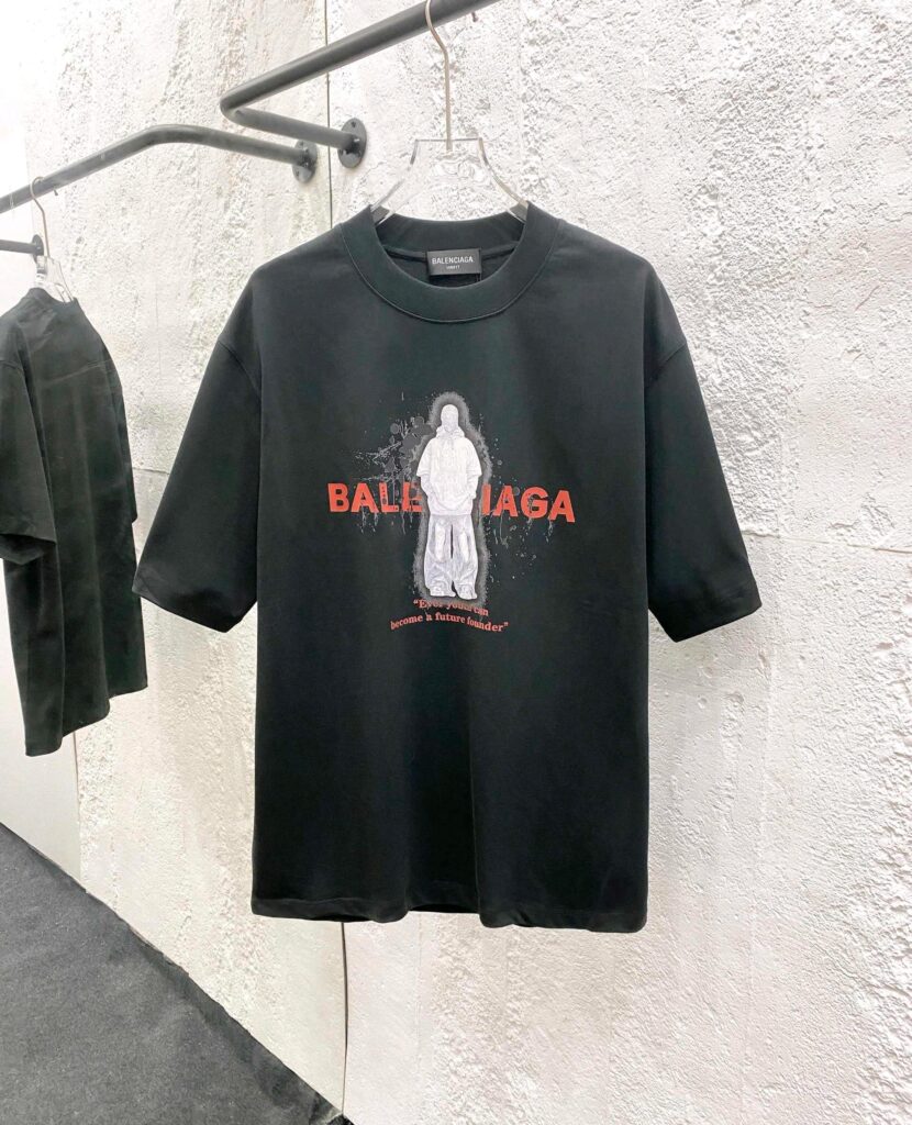 バレンシアガ「Balenciaga」ハイネックプレミアムコットン半袖Tシャツ