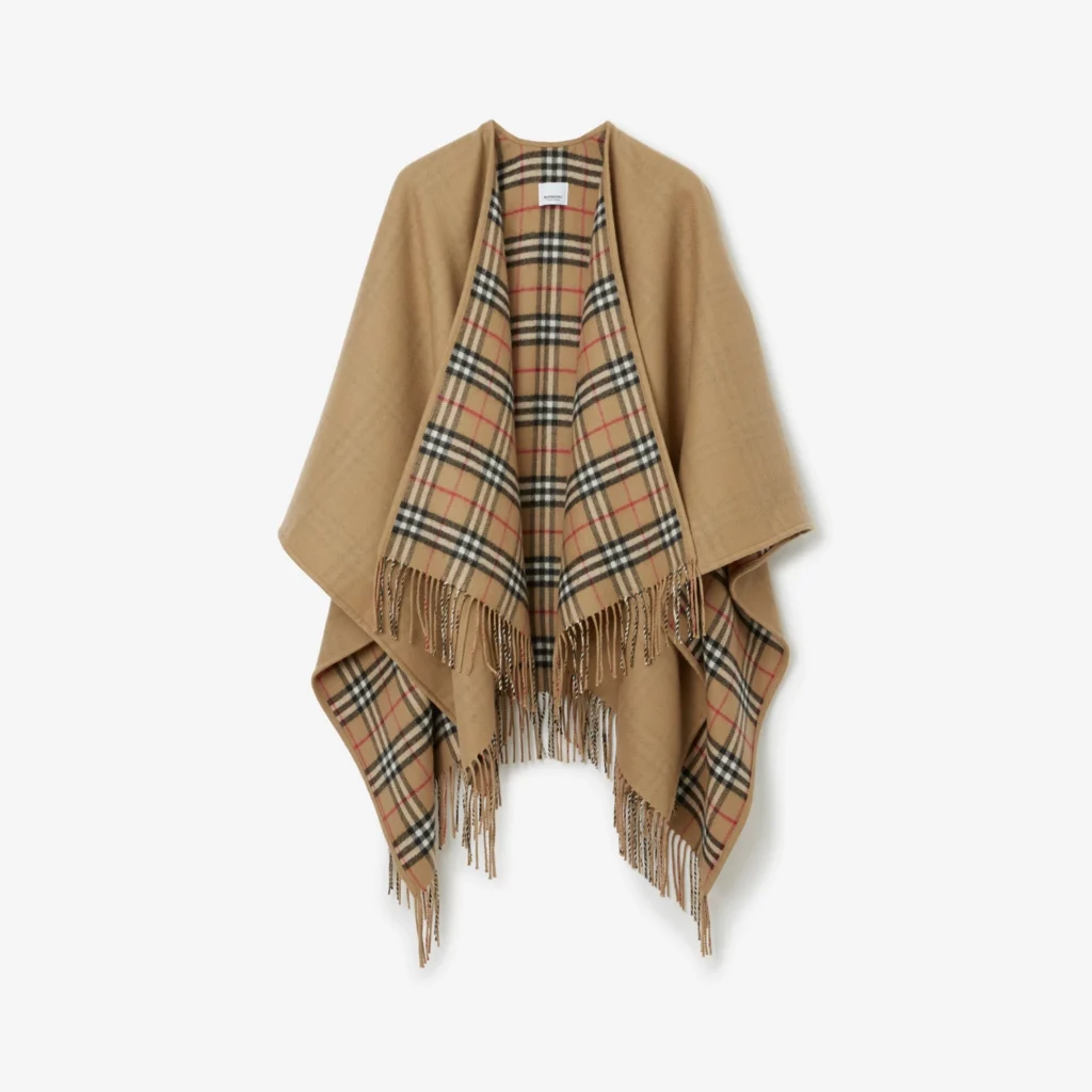 バーバリー「Burberry」リバーシブル チェック ウール ケープ 140 x 140cm