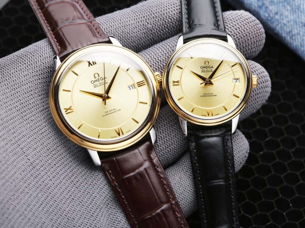 オメガ「Omega」デビル プレステージ カップルウォッチ メンズ39.5MM＆レディース32.7MM スチール＆レザーストラップ