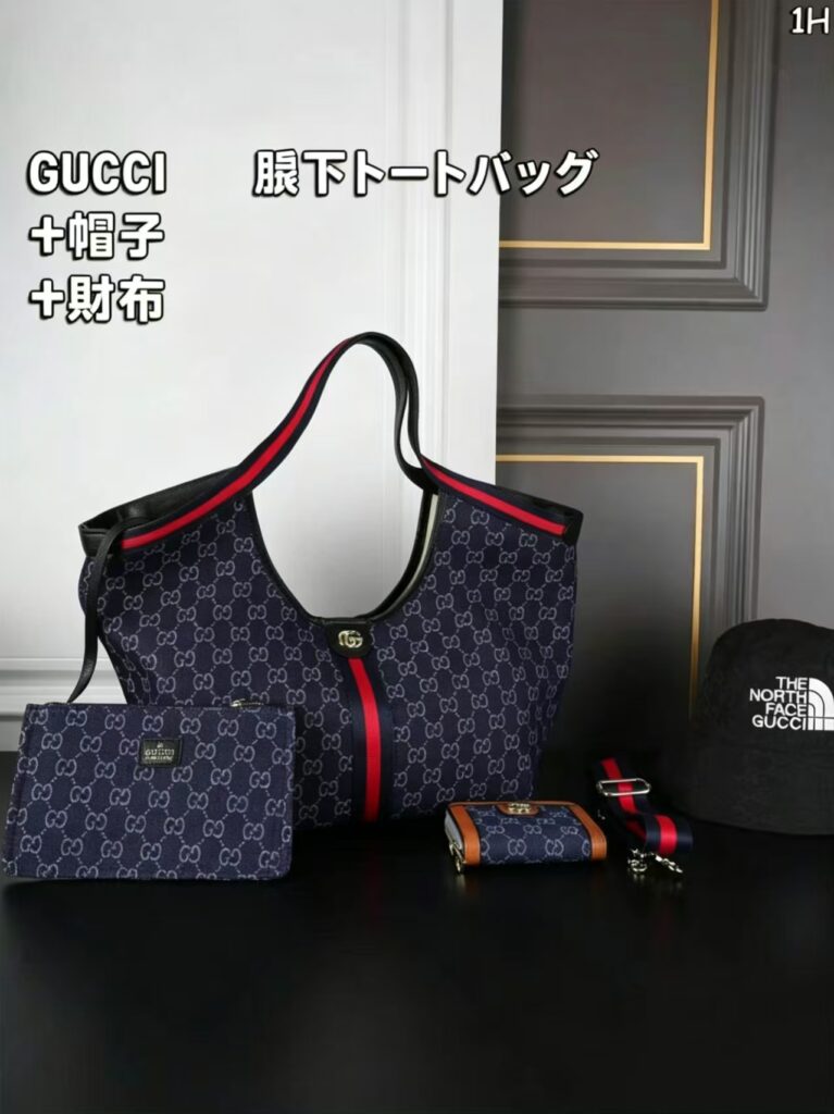 「グッチ」GUCCI アンダーアームトートバッグ+キャップ+財布 3 点セット 限定セール 大人気販売中