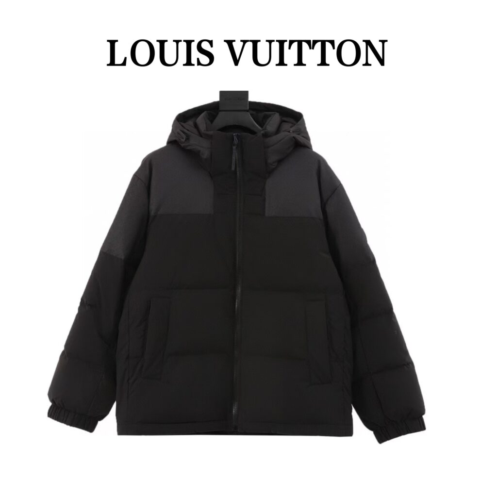 ルイ・ヴィトン「Louis Vuitton」の袖章付き、暗紋浮彫スプライスダウンジャケット