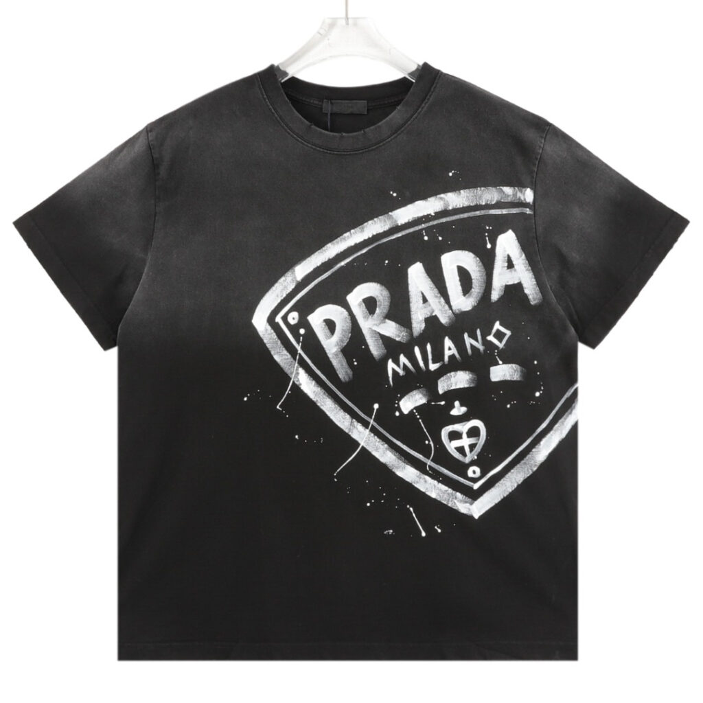 プラダ Prada グラデーション ハンドペイント レター クルーネックTシャツ