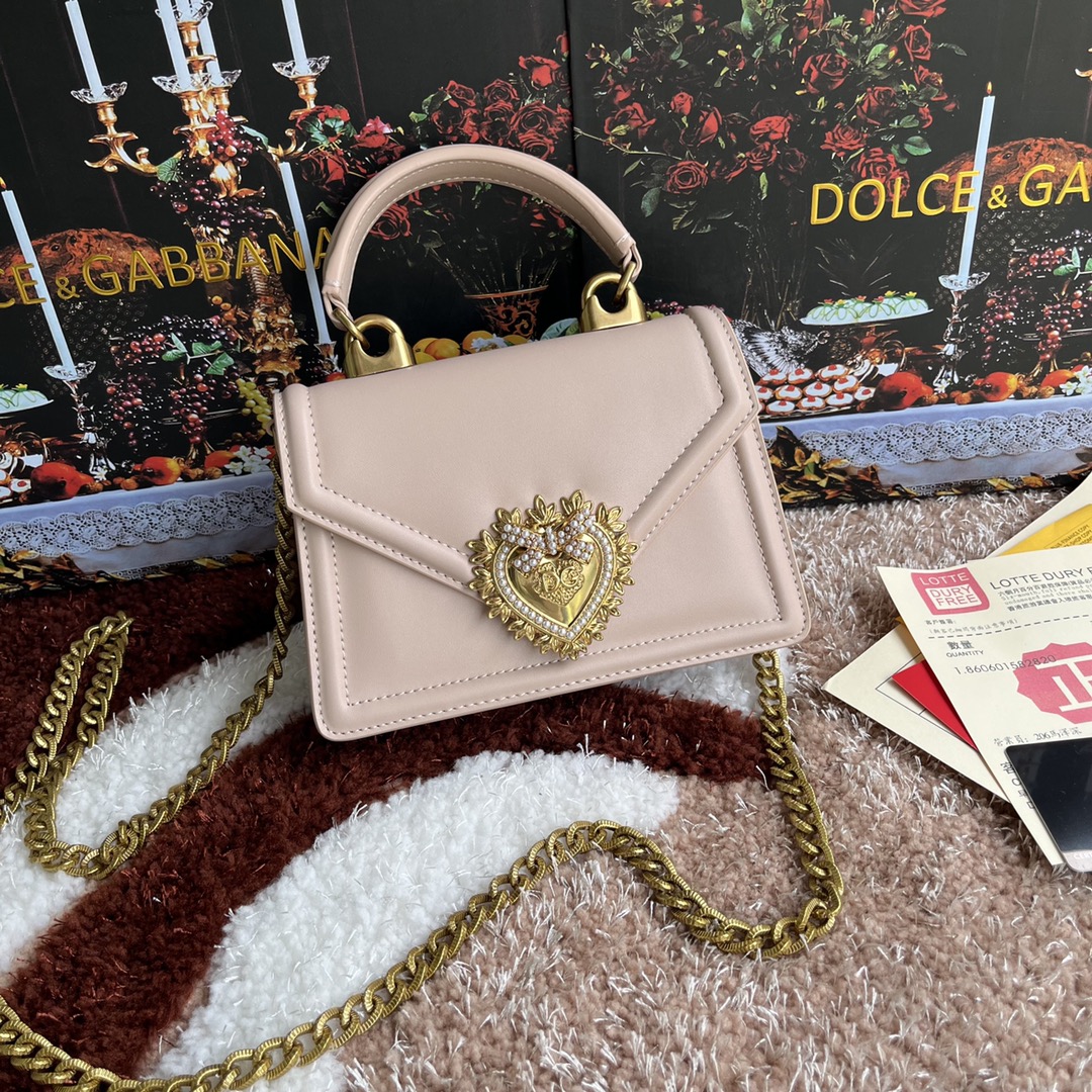 ドルチェ・アンド・ガッバーナ「D&G」パウダーピンク チェーン レザートップハンドルバッグ