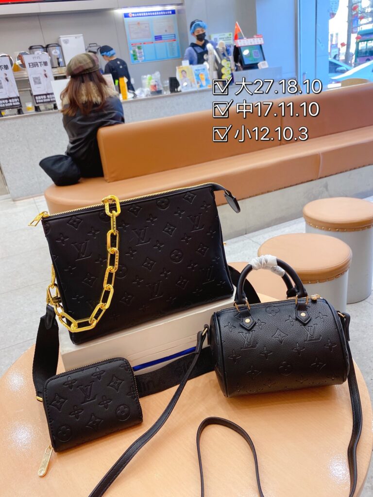 「ルイ・ヴィトン」LOUIS VUITTON モノグラム エンボスレザー チェーン付きポーチ＋ミニボストンバッグ＋コインケース 3 点セット 限定セール 大人気販売中