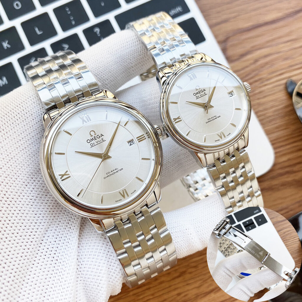 オメガ「Omega」デビル プレステージ カップルウォッチ メンズ39.5MM＆レディース32.7MM スチール＆レザーストラップ