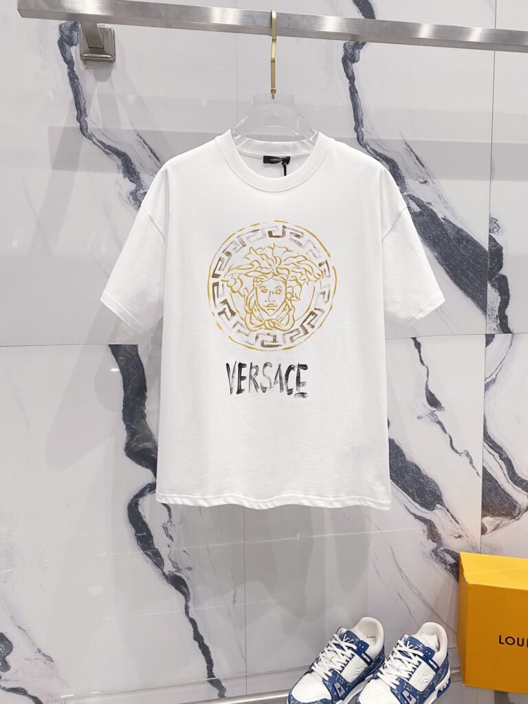 ヴェルサーチ Versace クルーネックTシャツ レトロゴールドグラフィティロゴプリント