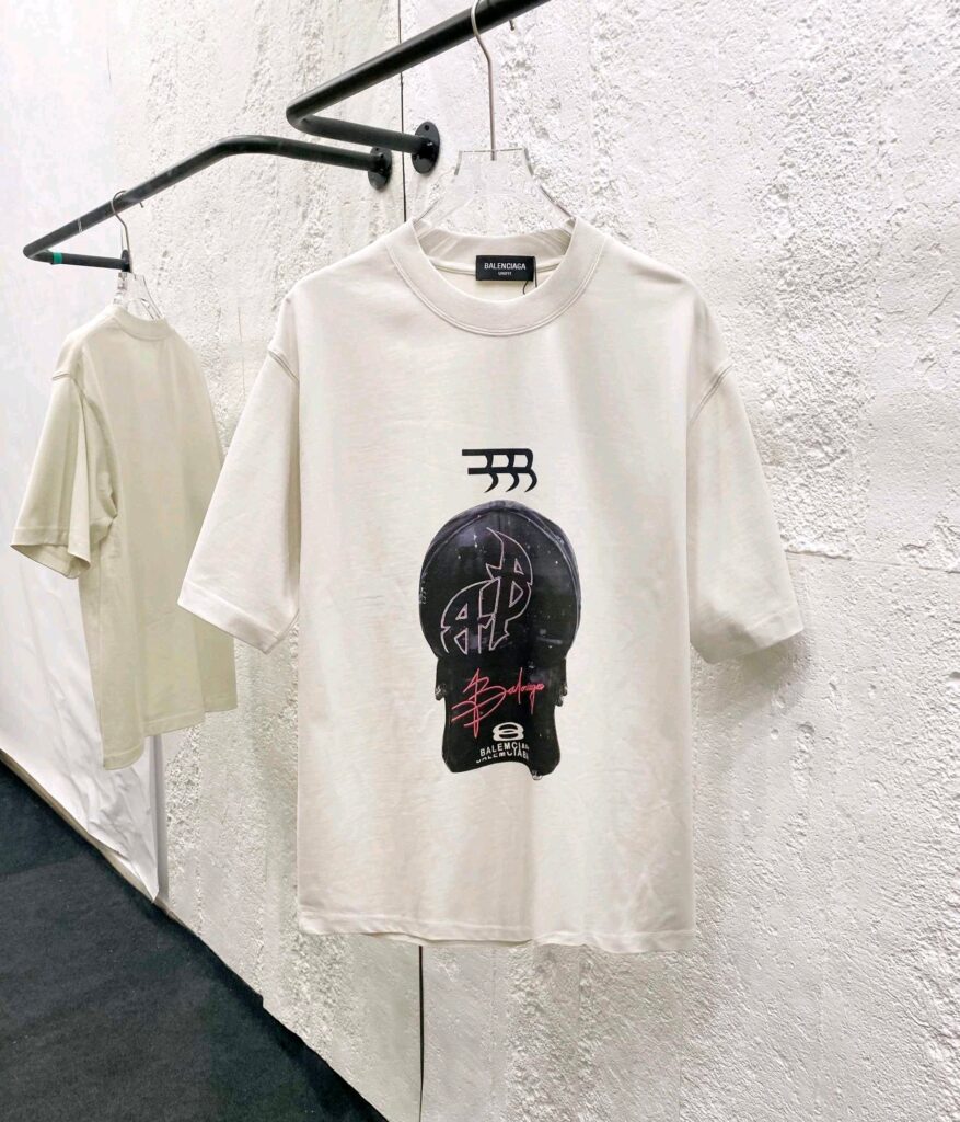 バレンシアガ「Balenciaga」ハイネックプレミアムコットン半袖Tシャツ
