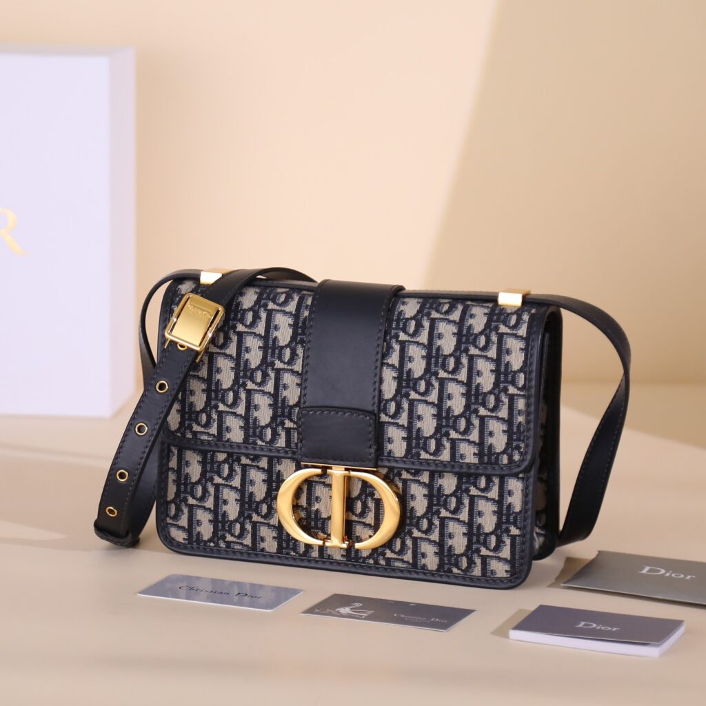 ディオール「Dior」 ブルー “30 MONTAIGNE” オブリーク ジャカード キャンバス フラップ チェーンクラッチバッグ