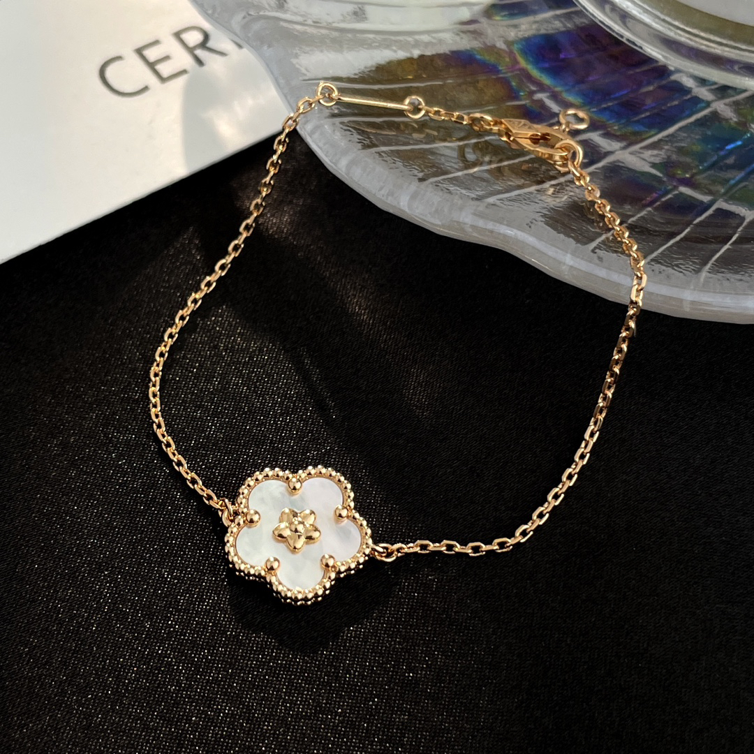 ヴァン クリーフ&アーペル「Van Cleef & Arpels」Lucky Spring 18Kローズゴールド ホワイトベリル シングルフラワー ブレスレット16cm~18cm