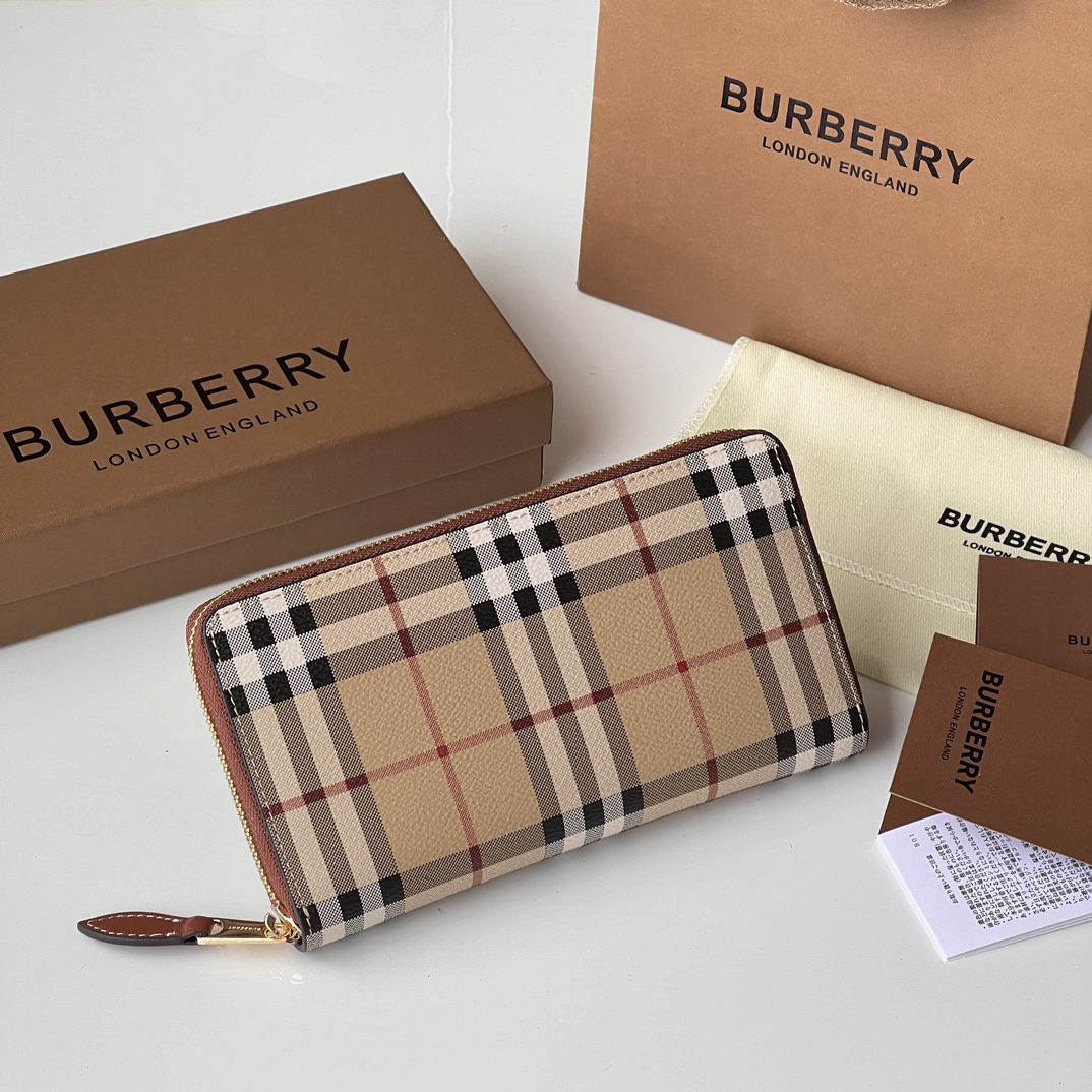 バーバリー「Burberry」チェック エコファブリック フルジップ ウォレット