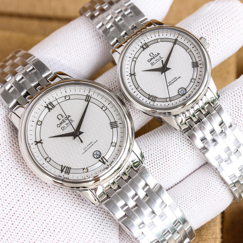 オメガ「Omega」デビル プレステージ カップルウォッチ メンズ39.5MM＆レディース32.7MM スチール＆レザーストラップ